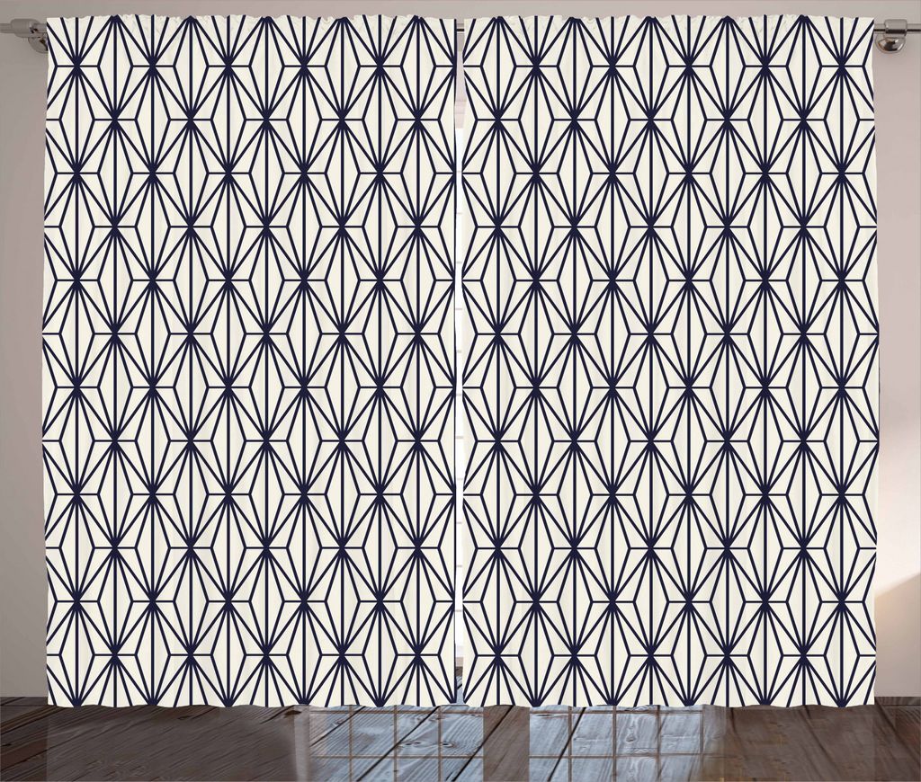 ABAKUHAUS Geometrisch Rustikaler Vorhang, Bambus Baum Natur, Wohnzimmer Universalband Gardinen mit Schlaufen und Haken, 280 x 225 cm, Dunkelblau Creme
