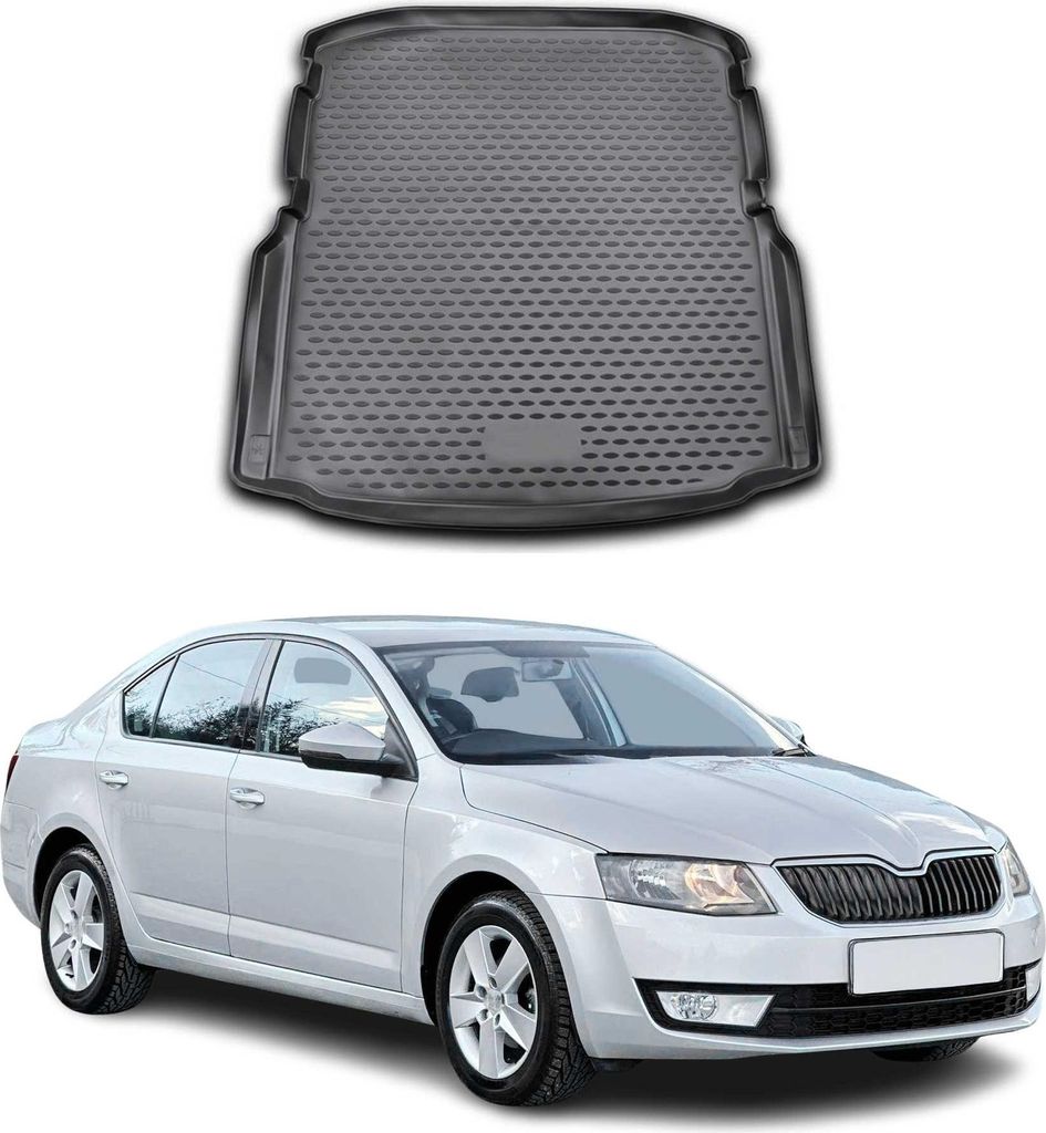 Kofferraummatte Kofferraumwanne für Skoda Octavia 2013-2021 Gummi TPE Schwarz