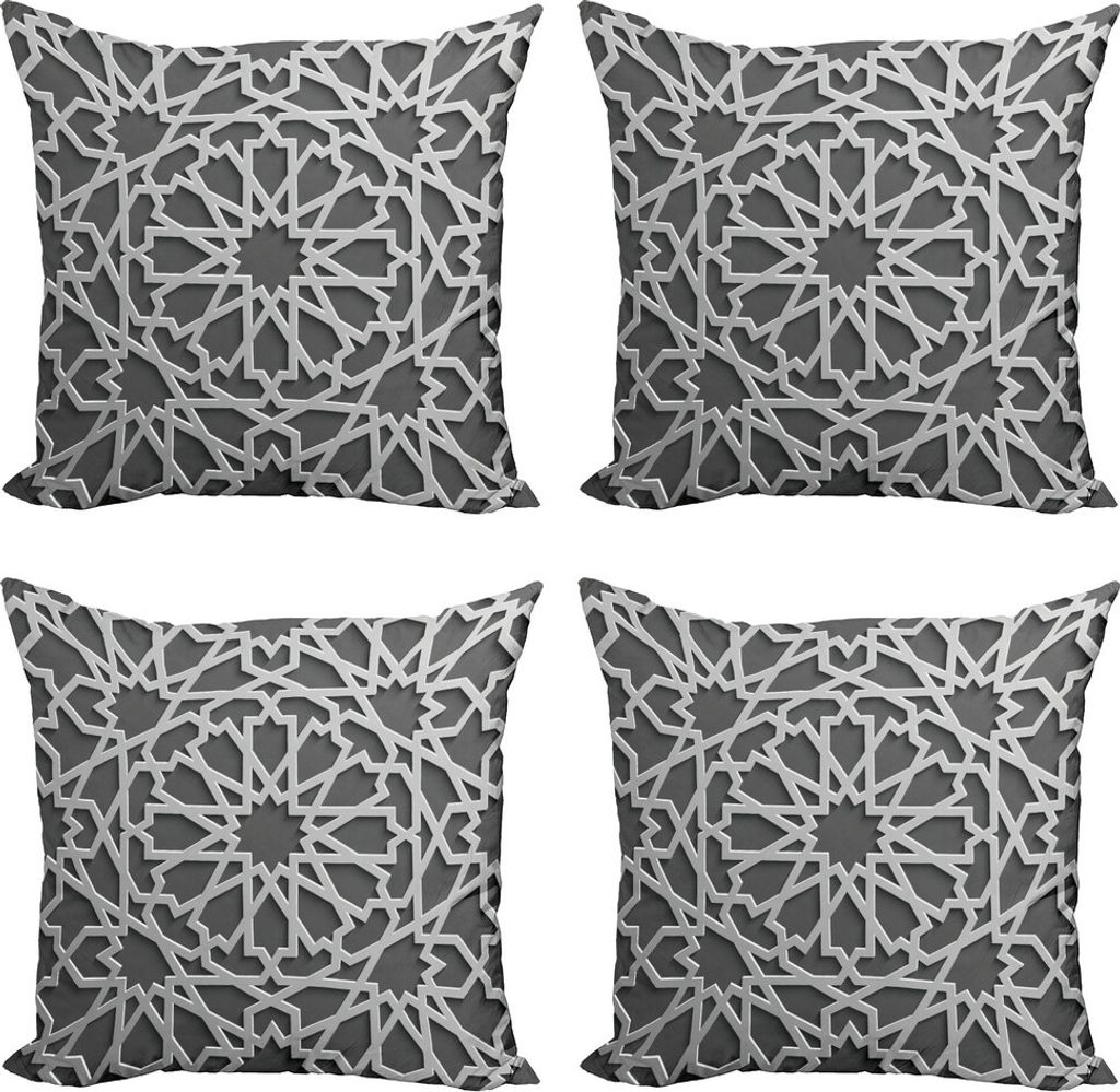 ABAKUHAUS marokkanisch Kissenbezug Set (4 Stück), Marokkanische Stern-Blumen, Moderner Doppelseitiger Digitaldruck, 50 cm x 50 cm, Grau