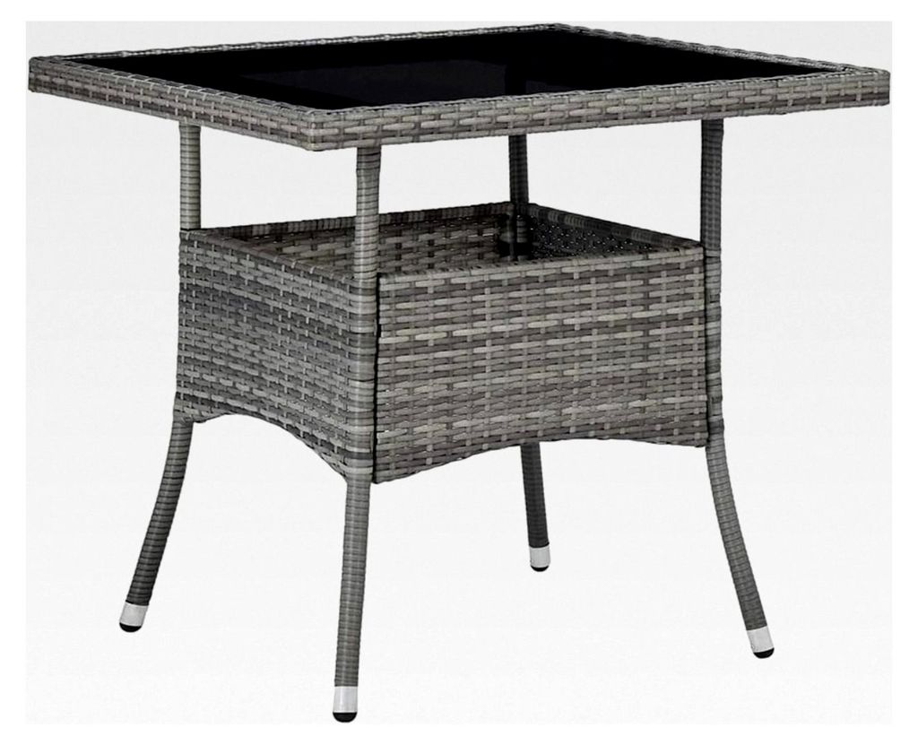 Gartentisch für 4 Personen, Esstisch, Terrassentisch, Balkontisch, Rattantisch, Gartenmöbel, Grau, Poly Rattan, Glas, 80x80x75cm