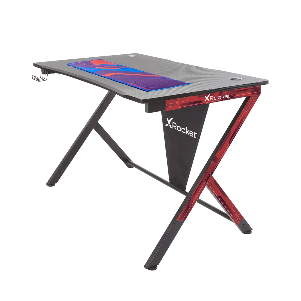 Bureau gaming X-Rocker Ocelot look carbone noir et bleu pour l'esport