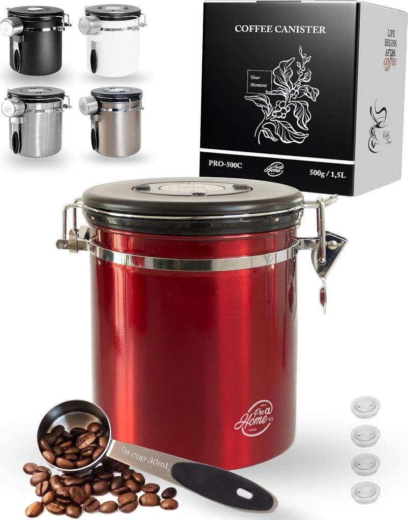 Luftdicht Kaffee-Behälter - Edelstahl - 500g - Rot - 1,5L