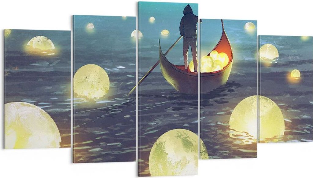 Bild auf Leinwand - Leinwandbild - Boot Wasser Märchen - 160x85cm - Wand Bild - Wanddeko - Leinwanddruck - Bilder - Kunstdruck - Wanddekoration - ...