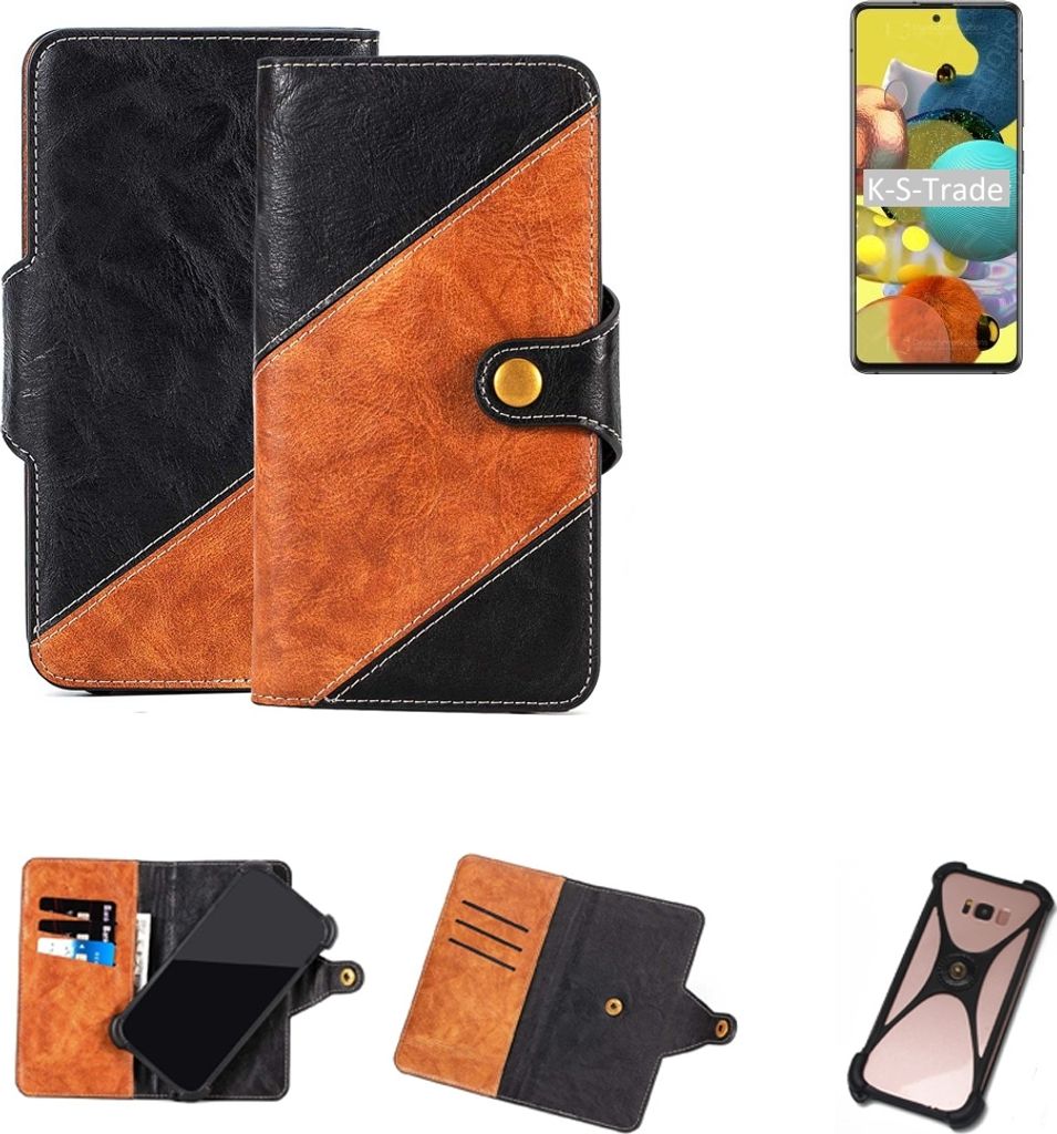 K-S-Trade Handyhülle Schutzhülle Bookstyle Case Wallet-Case kompatibel mit Samsung Galaxy A51 5G Handy Cover Bumper Klapphülle schwarz hellbraun 1x