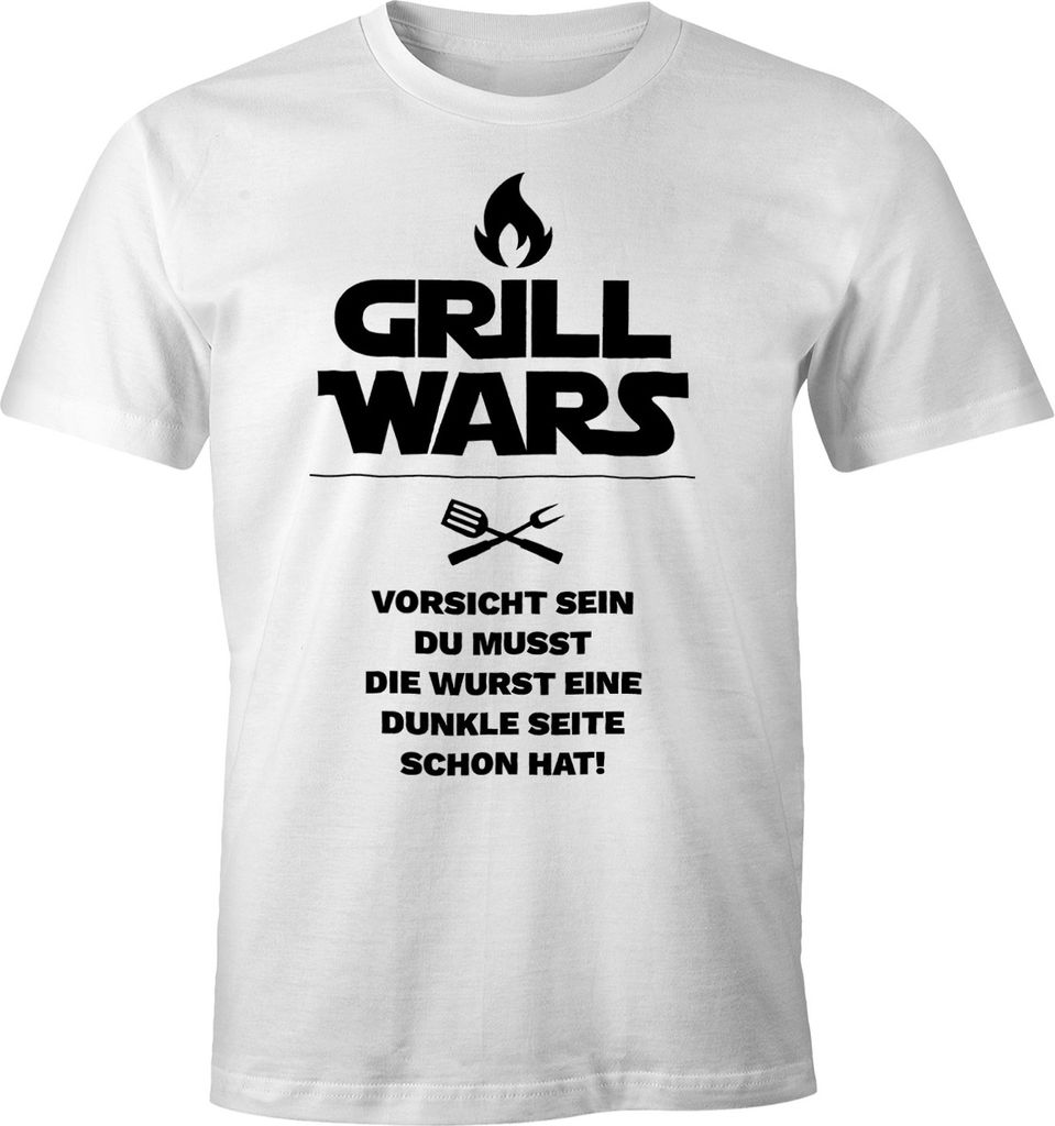 Herren T-Shirt Grill Wars mit Spruch Fun-Shirt Moonworks weiß S