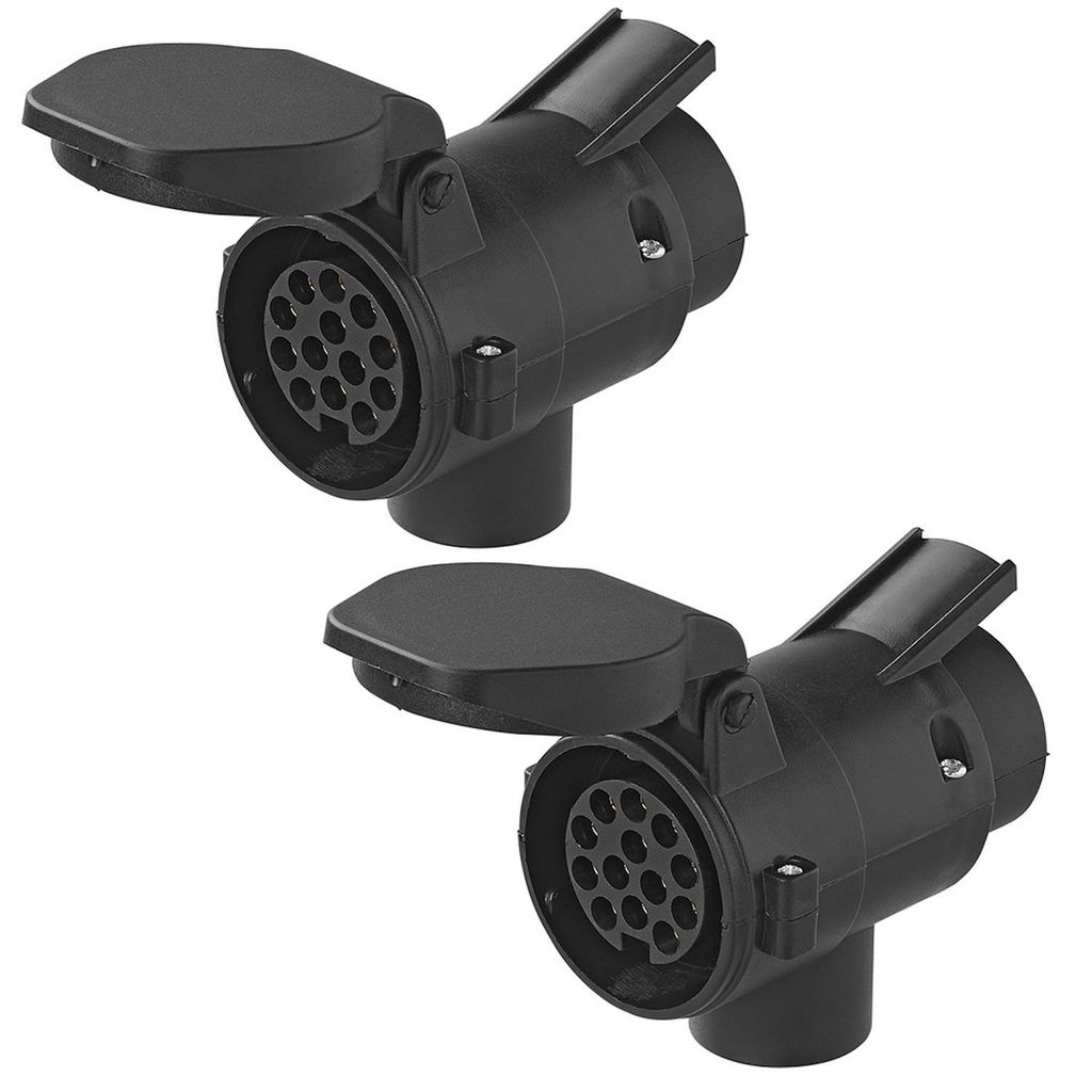 2x Adapter Anhänger Schwarz 130x104x60 mm mit Konstante (+) für Anhängerstecker ca. 150 g Steckdose 7-polig auf 13-polig