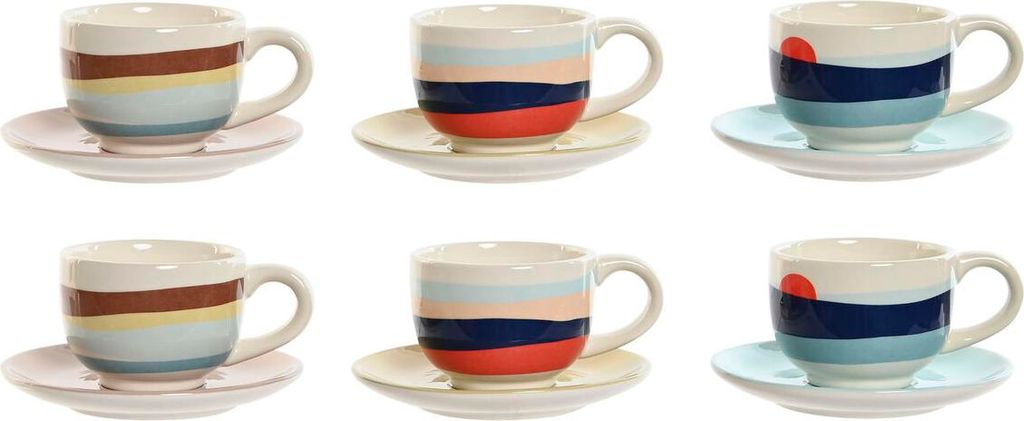 Satz von Kaffeetassen Home ESPRIT Gelb Blau grün Lila Metall Dolomite 180ml