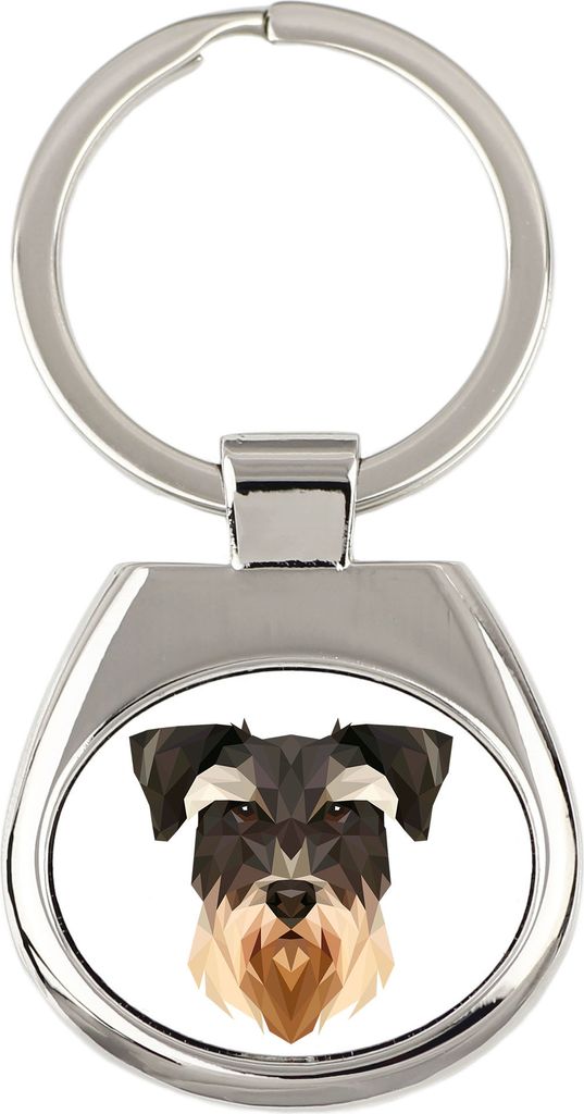 Schnauzer - geometrischer Schlüsselanhänger mit Foto und Aufschrift Art-Dog