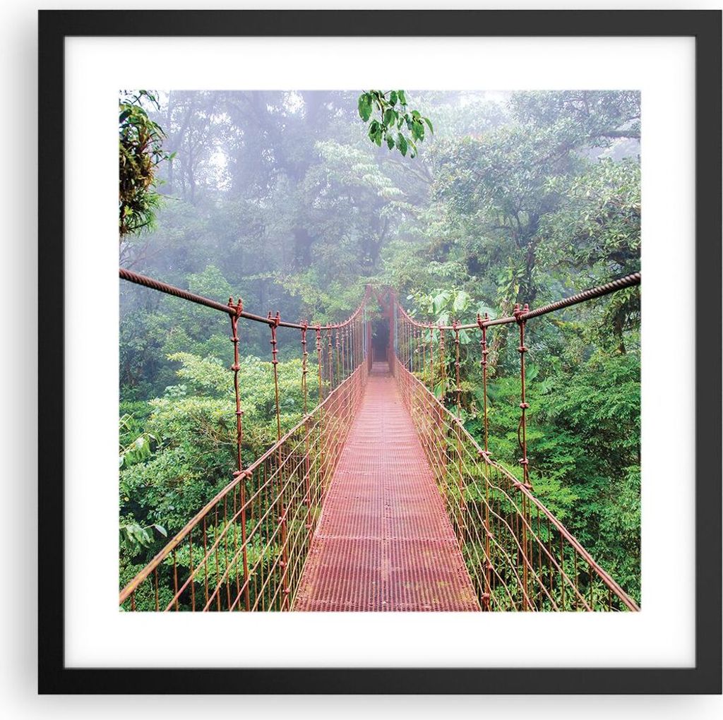 Gerahmtes Poster - Schwarzer Rahmen - Brücke ausgesetzt Costa Rica - 40x40 cm - Wand Bild - Wanddeko - Wandbilder - Kunstposter - Wandposter - Bil...