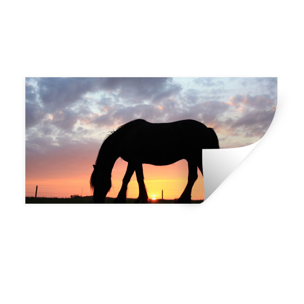 MuchoWow Wandtattoo Wandsticker Wandaufkleber Pferde - Sonne - Wiese 120x60 cm Selbstklebend und Repositionierbar - Sticker - Dekorfolie