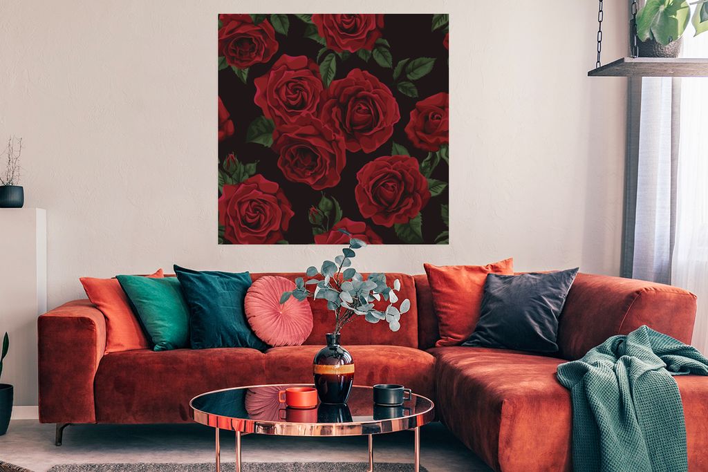 MuchoWow Poster Rosen - Rosenblütenblätter - Rot 100x100 cm - Babyzimmer