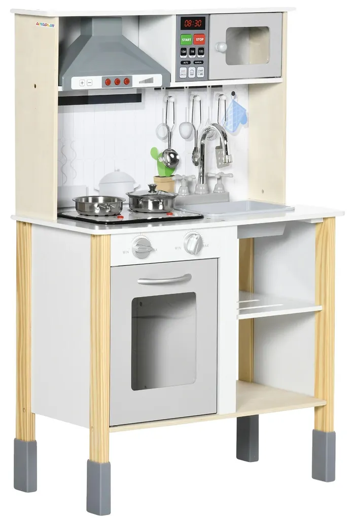 Grande cuisine enfant en bois blanc modulable avec effets sonores LED