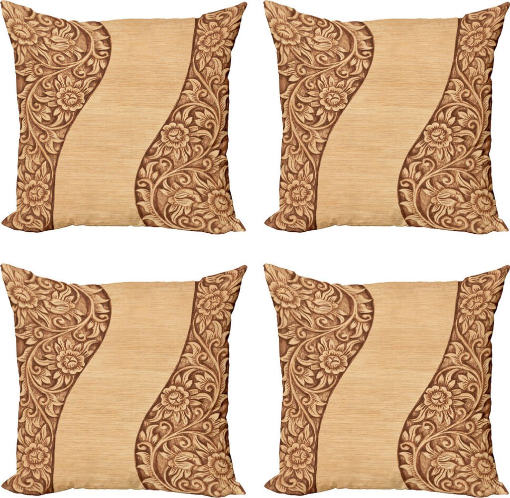 ABAKUHAUS Blumen Kissenbezug Set (4 Stück), Monochrome Töne Verziert Holz, Moderner Doppelseitiger Digitaldruck, 40 cm x 40 cm, Brown und Khaki