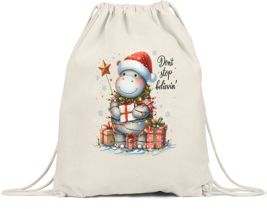 Don't Stop Believin' Lustiges Nilpferdmotiv Turnbeutel Geschenkidee witziges Design Weihnachten