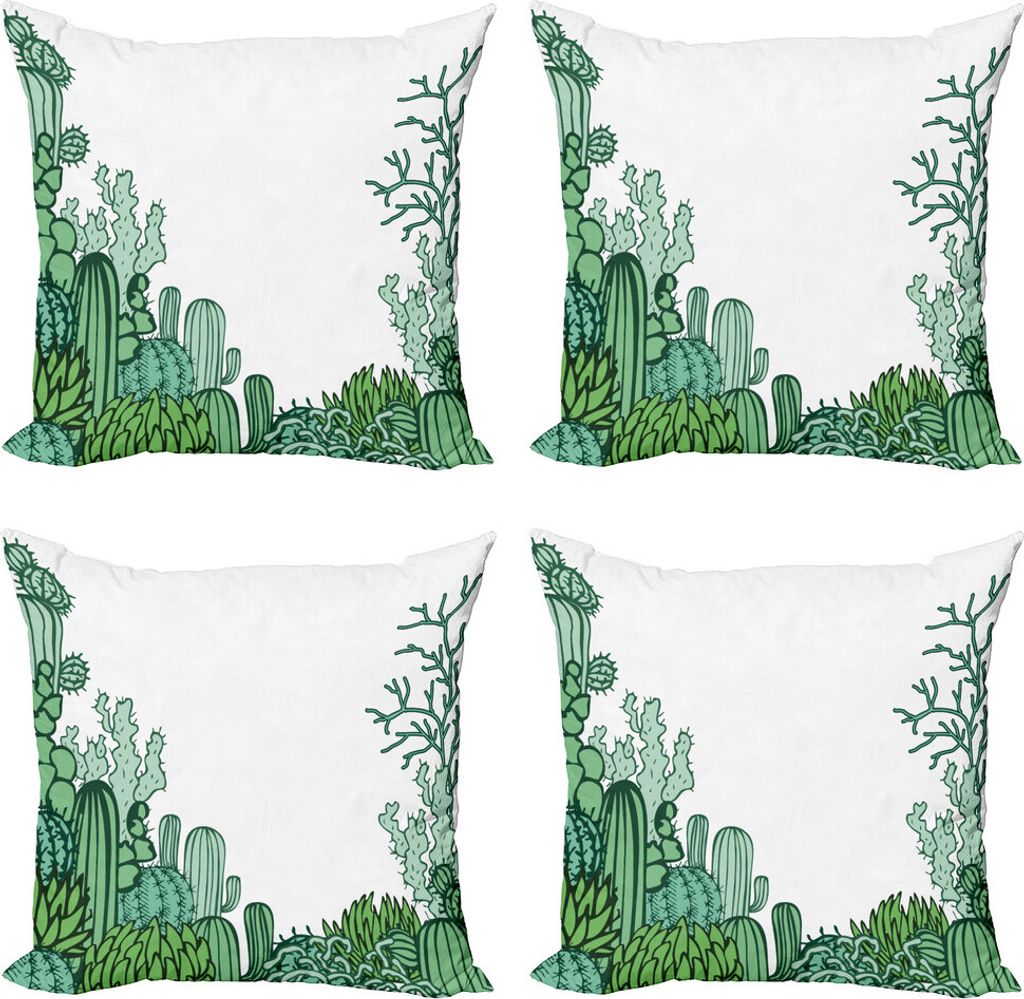 ABAKUHAUS Kaktus Kissenbezug Set (4 Stück), Arizona Doodle Wüste, Moderner Doppelseitiger Digitaldruck, 40 cm x 40 cm, Grün Hellgrün Seafoam