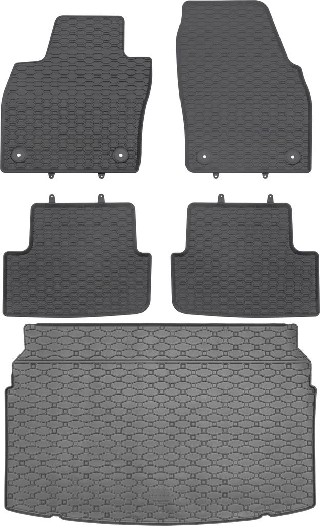 RIGUM 437263 Kofferraum + GEYER 889/4C Fußmatten - VW Polo VI Schrägheck 10.2017 (oberer und unterer Kofferraum) Fußstütze AV2 vorne - EINBAU