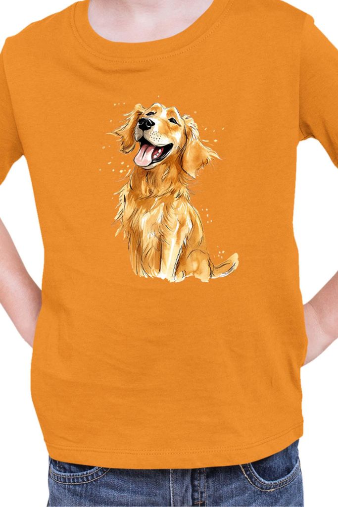 Kinder T-Shirt Funny Dogs Breeds Golden Retriever Dog Breed 010, 9-11 Jahr - 140 / Orange