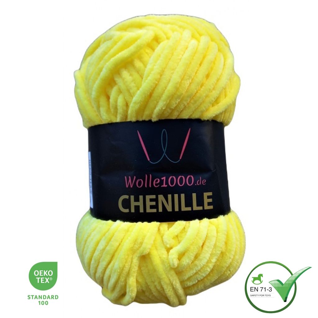 Wolle1000 Chenille - 14 GELB - 100g - weiches Chenille Garn Produktbild 