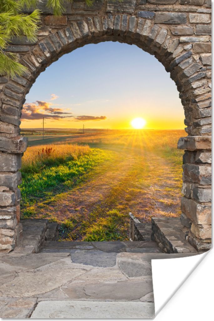 MuchoWow Poster Landleben - Sonne - Aussicht - Landschaft 40x60 cm - Plakate für die Wand - Poster Babyzimmer