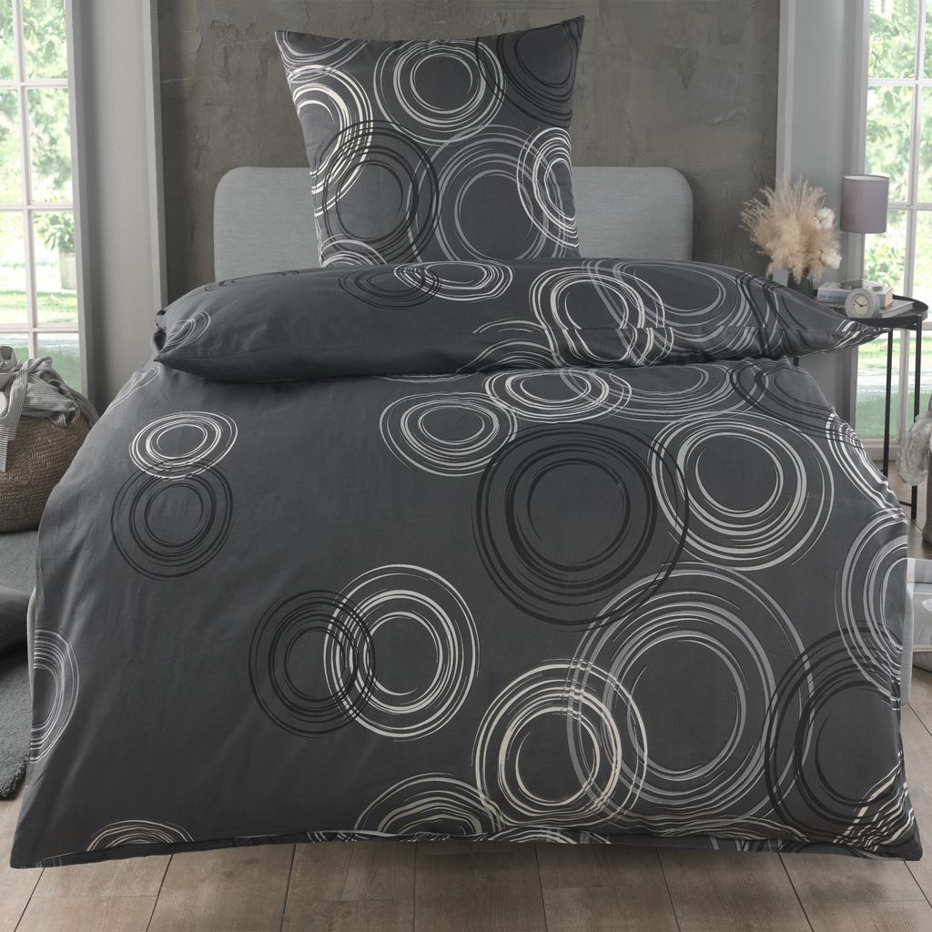 Bettwäsche 155x220 Baumwolle Sets, Kreismuster Bettbezug 155 x 220 cm, Kissenbezug 80x80 cm, Renforcé, Bettwäsche mit Reißverschluss