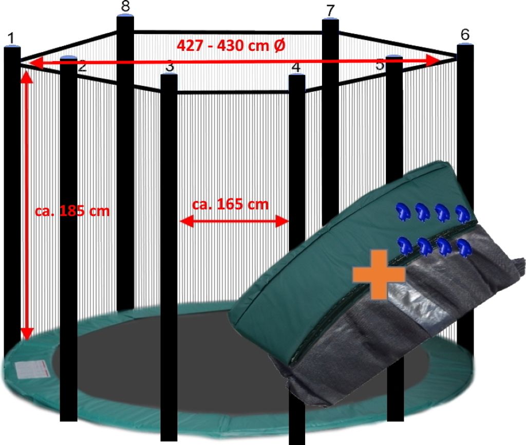 walexo Trampolin Randabdeckung + Sicherheitsnetz für 8 Produktbild 