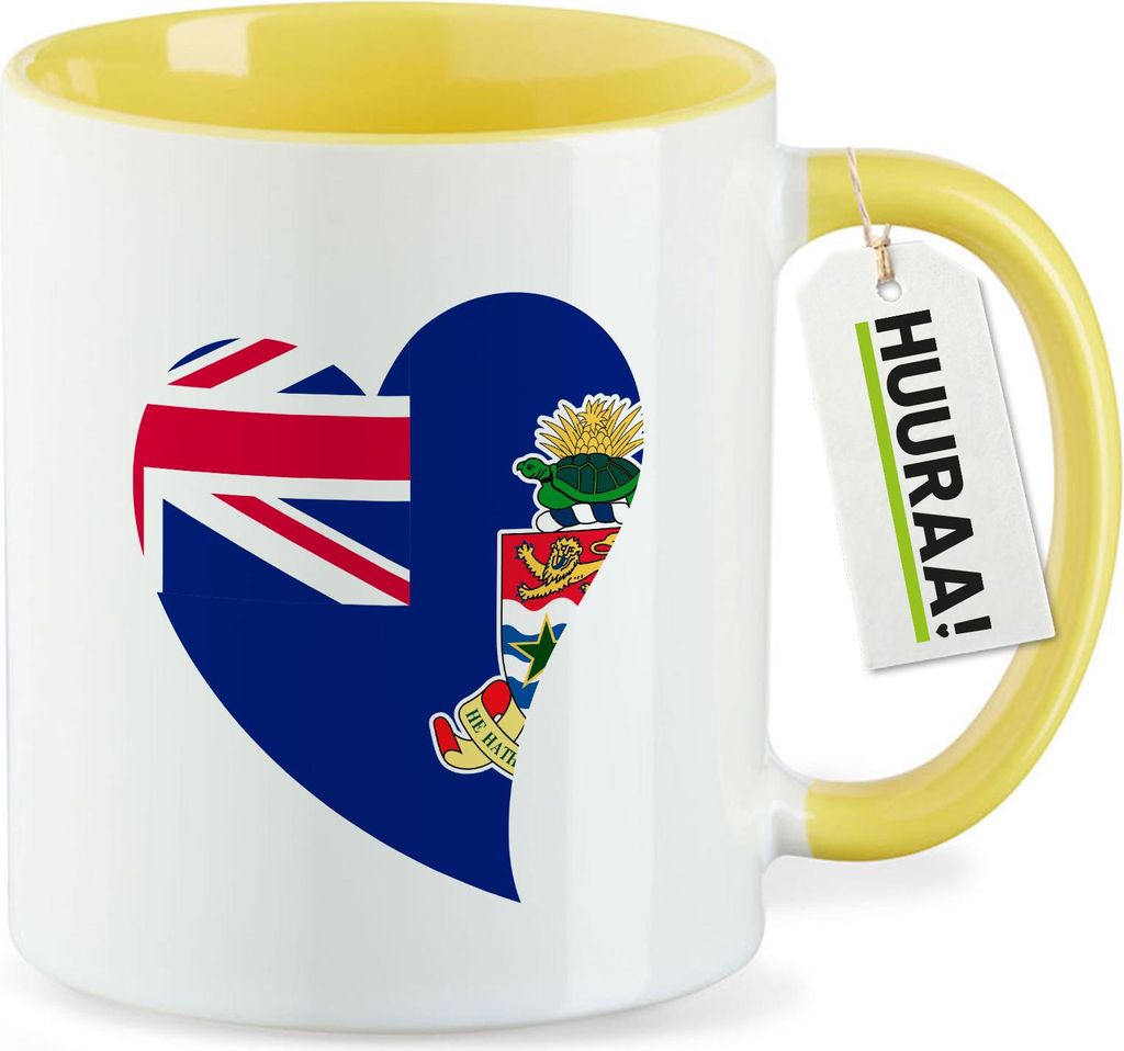 Huuraa Kaffeetasse Kaimaninseln Flagge Herz 330ml Gelb Keramik Kaffeebecher Geschenkidee