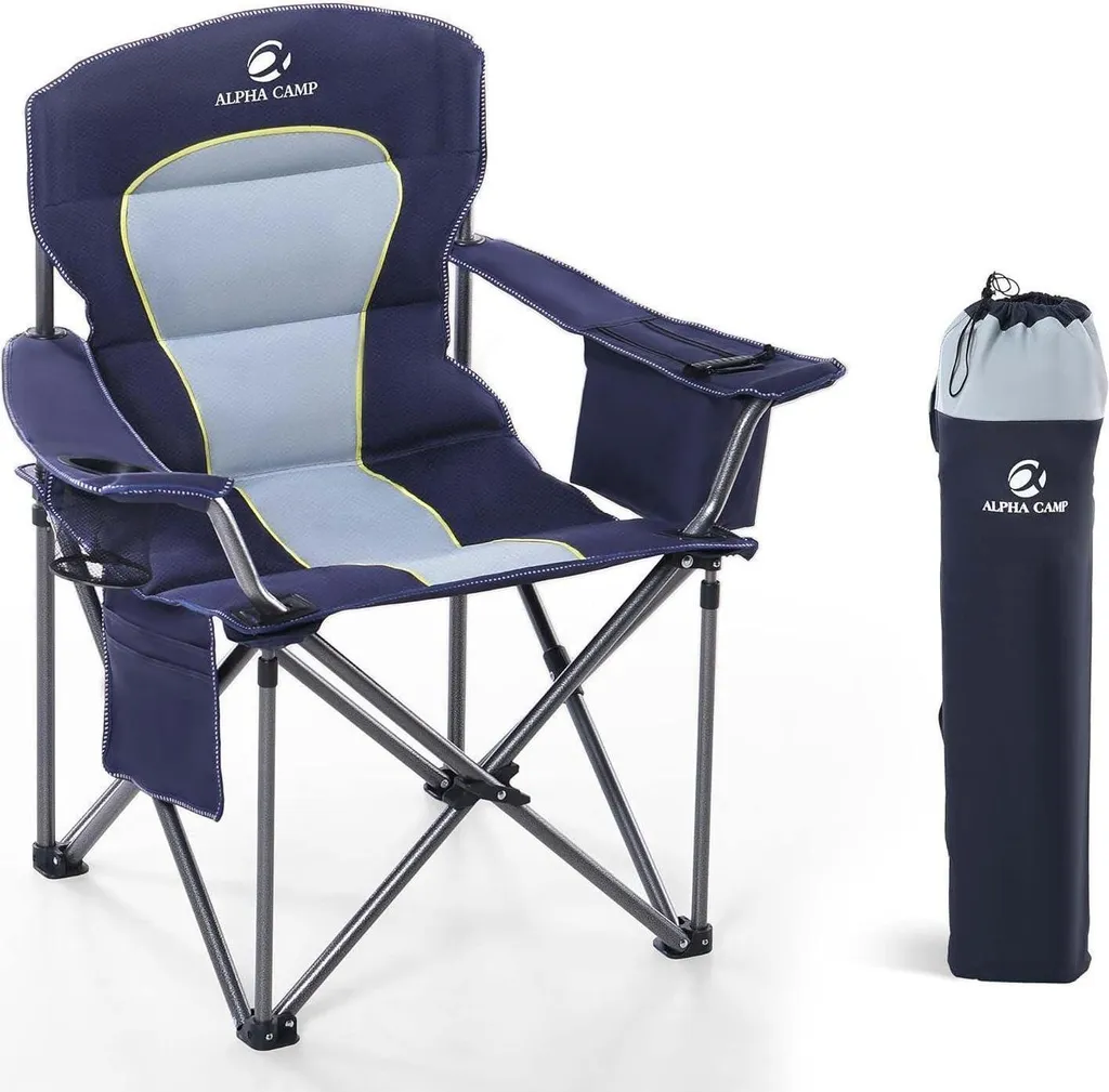Chaise de camping surdimensionnée bleu marine 200kg avec sac isotherme