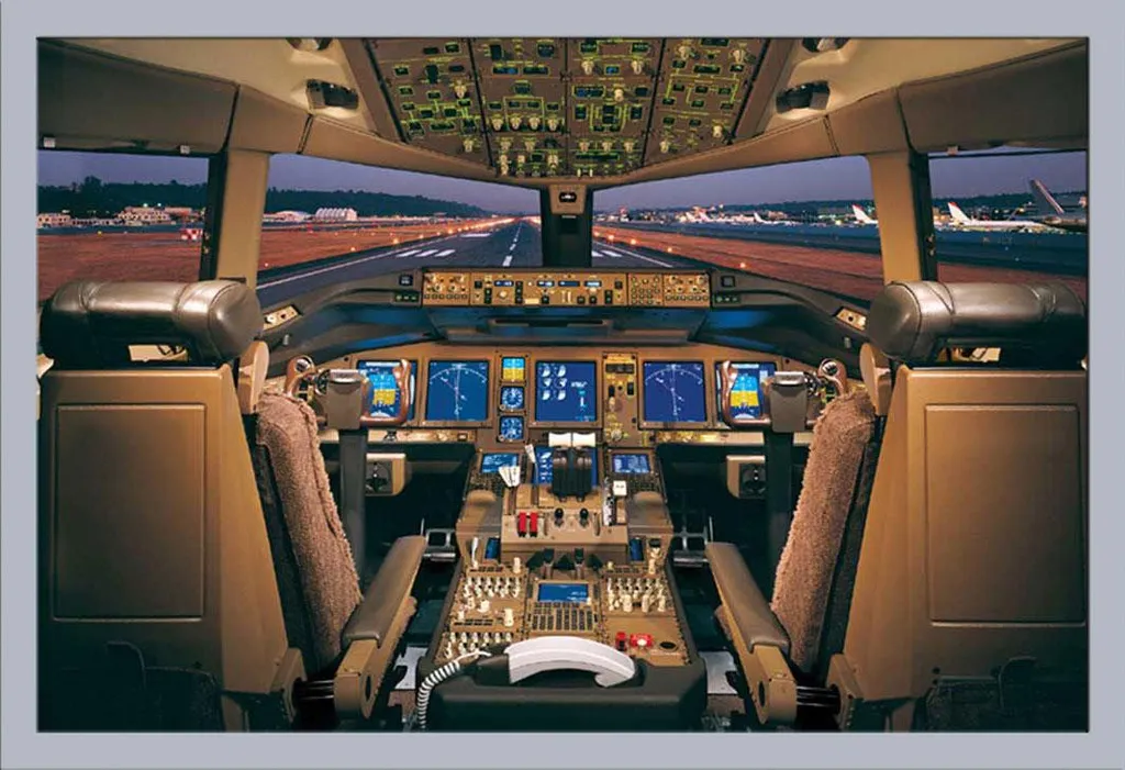 Poster Éducatif Avion Boeing 777 sous Cadre Shinsuke Argenté Maxi