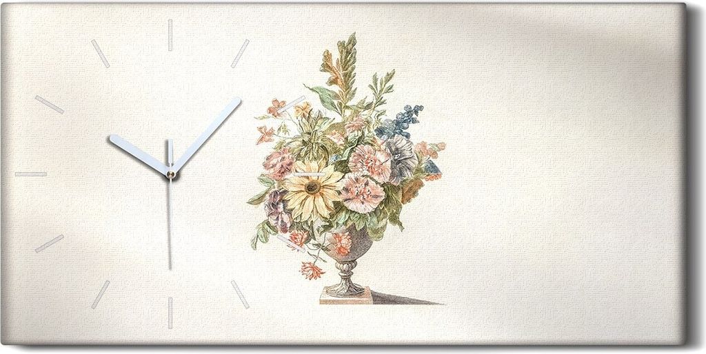 Wohnzimmer-Bild Leinwand Uhr Geräuschlos 60x30 Gemälde Blumen Pflanzen Kunst - weiße Hände
