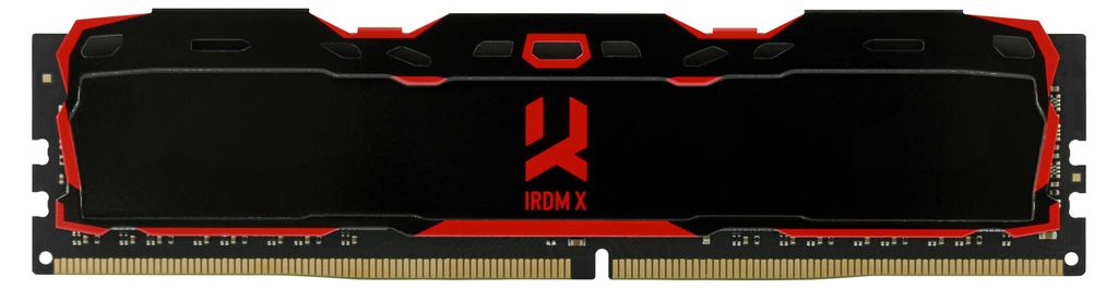 A computer RAM module with a black heat spreader and red accents.