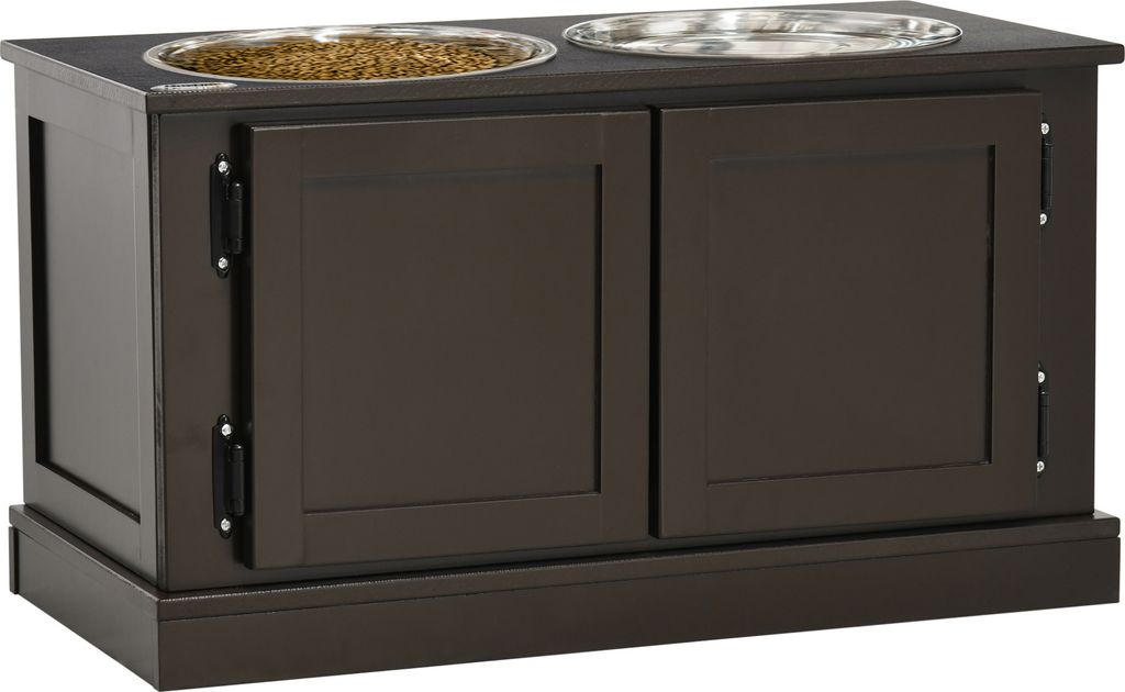 PawHut Hundenäpfe, Erhöhtes Futterstation mit 2 Edelstahlschüsseln, Wassernapf mit 29,5L Stauraum, Fressnapf, Hundenapfständer für Große Hund...