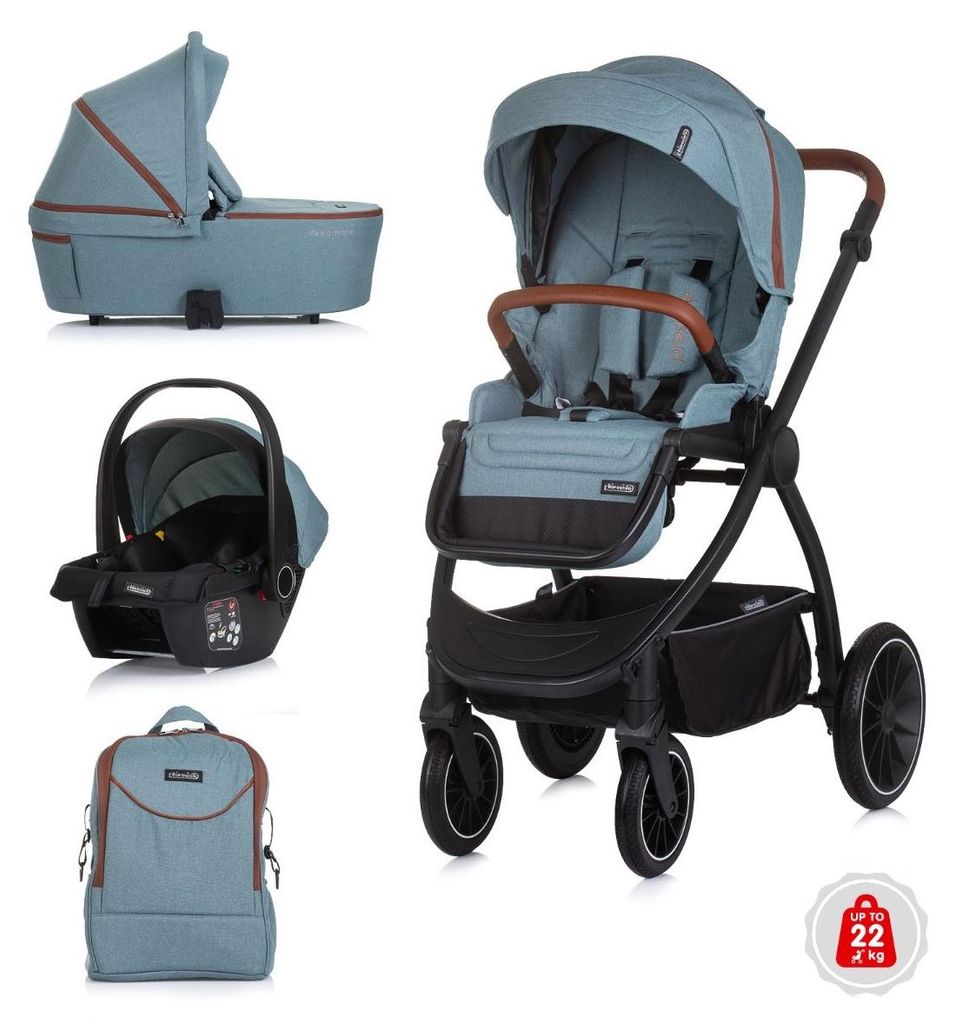 Chipolino Kombikinderwagen 3 in 1 Prestige Babywanne Rucksack i-Size Babyschale blau P