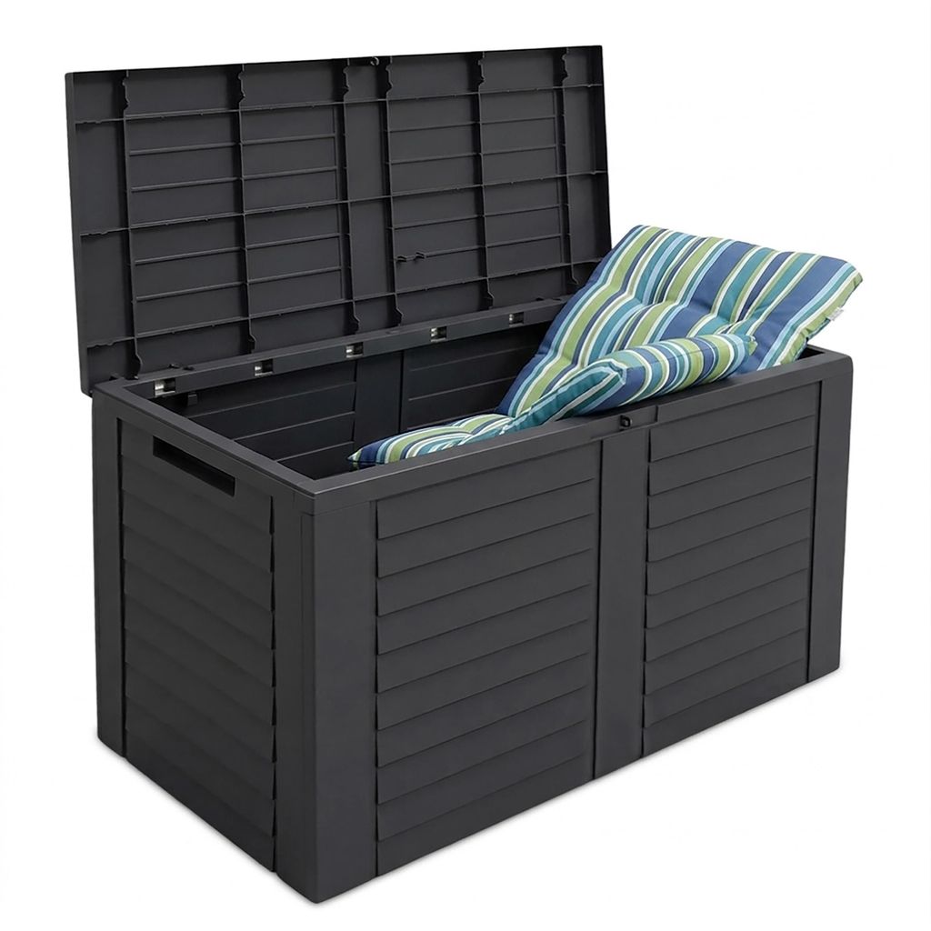 Kunststoff Kissenbox anthrazit in Holz Optik - 75 x 53 cm - Produktbild 