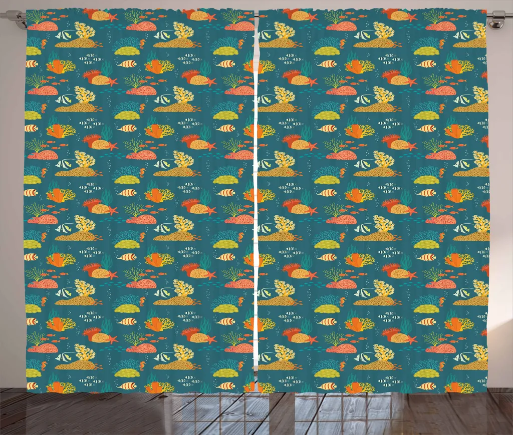 ABAKUHAUS Sotto il mare Tenda rustica, habitat corallino, soggiorno Nastro universale Tende con passanti e ganci, 280 x 175 cm, multicolore