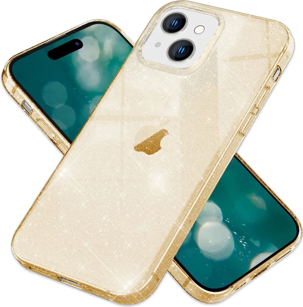 Cover iPhone 15 Plus Oro Glitter: Custodia Brillantini in Silicone