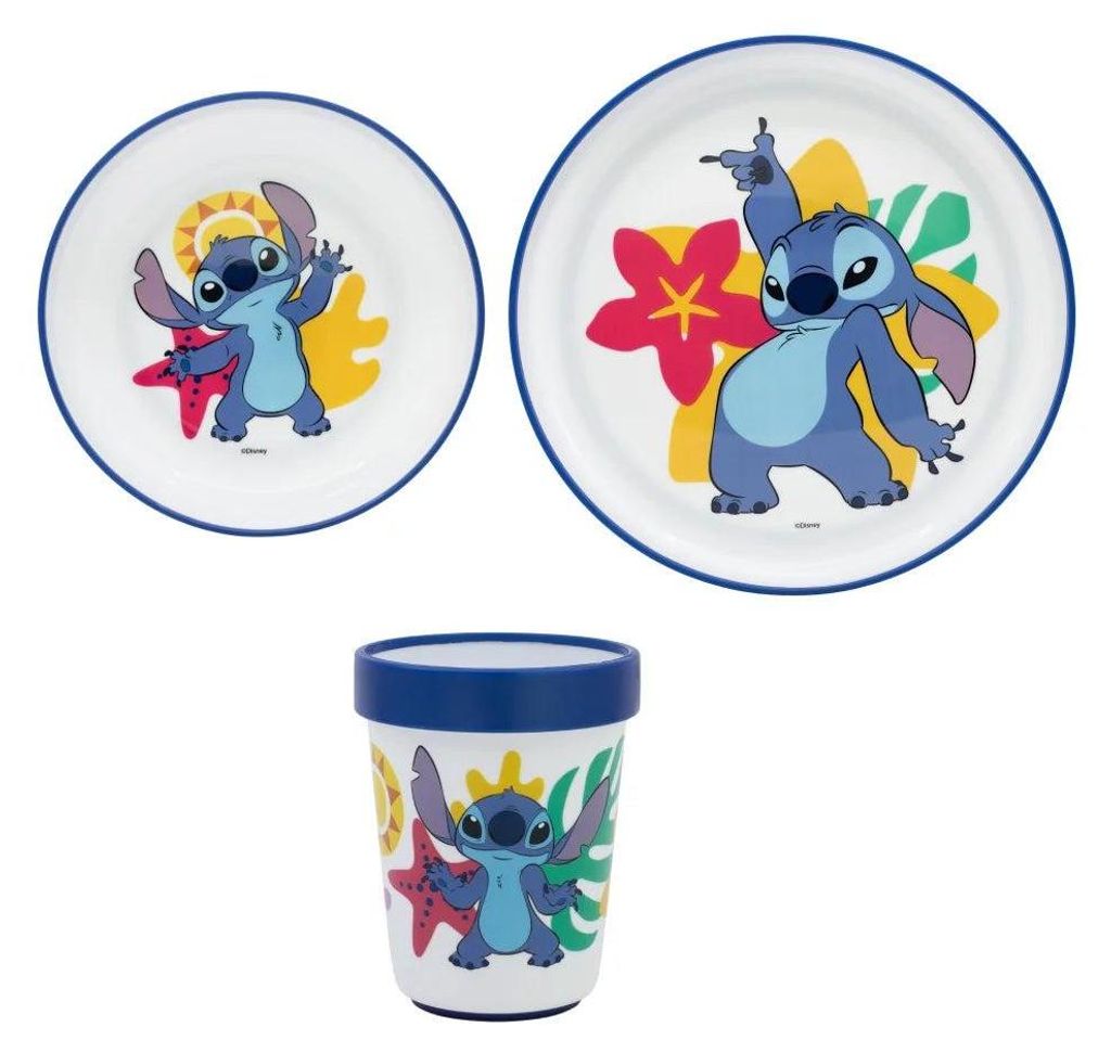 Disney Stitch Kinder Geschirr-Set 3 teilig Becher Teller Produktbild 