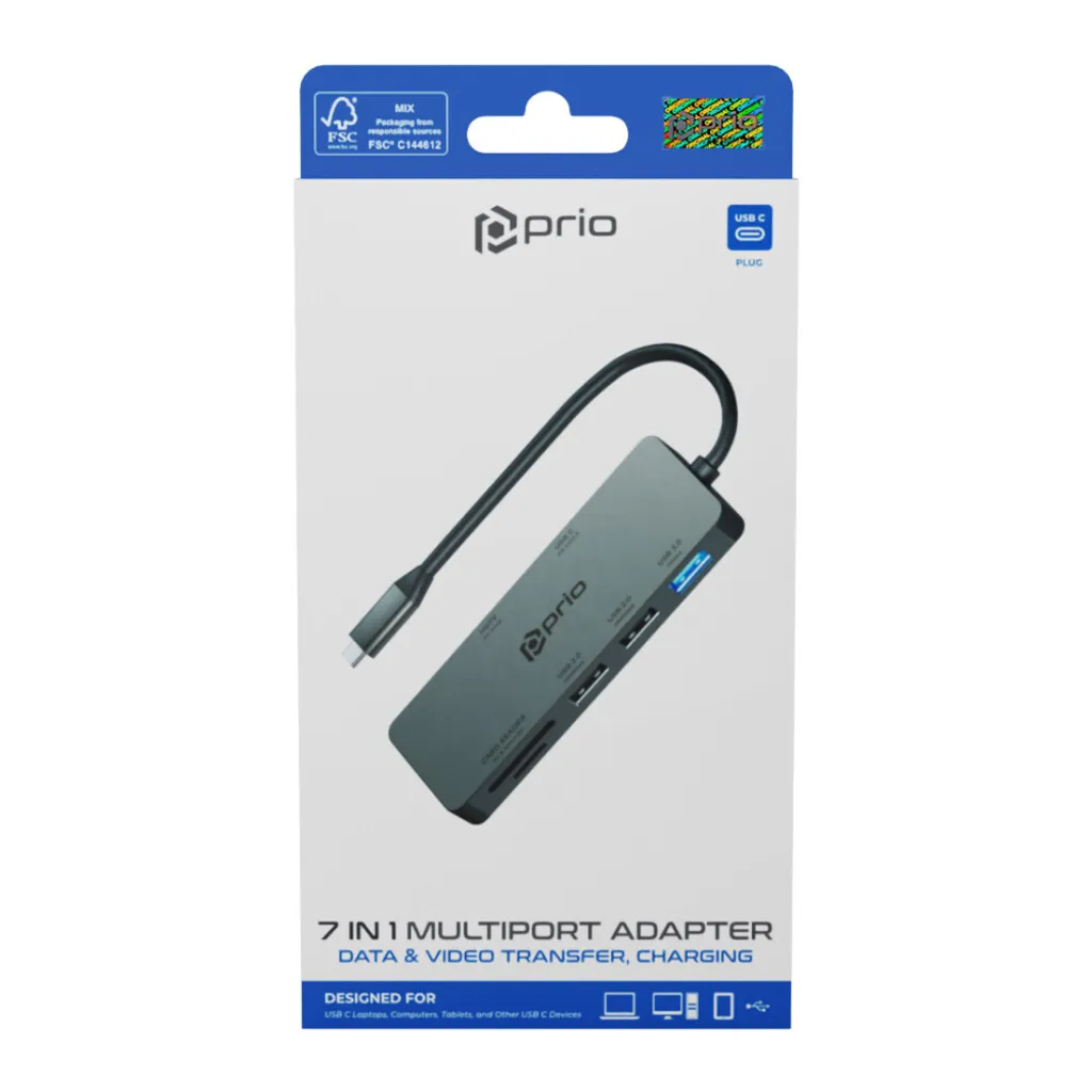 Docking Station USB-C Prio 7in1 Alluminio - Alta Velocità e 4K - 6