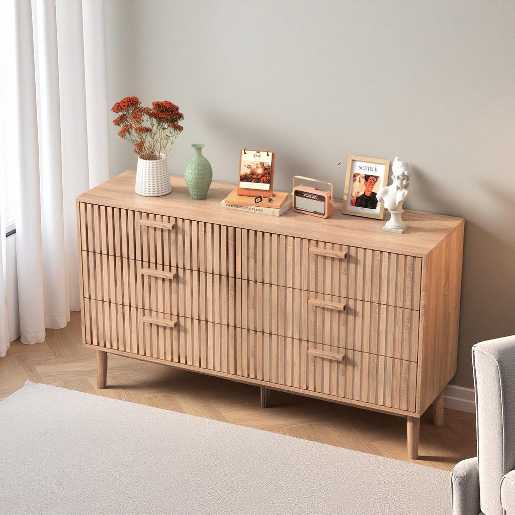 ProximaX Kommode mit 6 Schubladen | Sideboard Aufbewahrungsschrank in Naturfarbe | Holzoptik Dresser für Schlafzimmer & Wohnzimmer