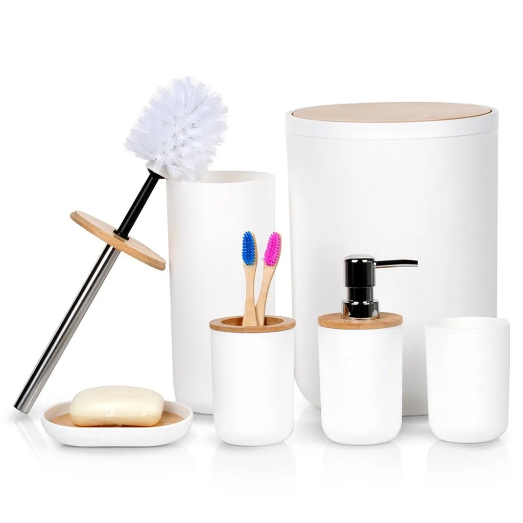 Kit Bagno Moderno 5 Accessori: Cestino, Scopino e Dispenser Sapone Premium