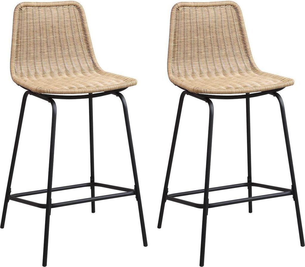 Set aus 65 cm BALI Metallinsel und Barhockern mit Rattansitz