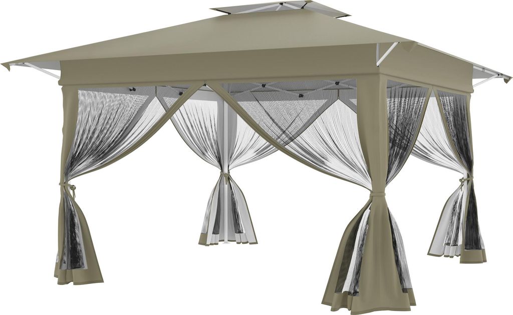 YRHome 4x4 m Pop-Up Pavillon, Ein-Knopf Schnellaufbau, Doppeldach & Lüftung, Moskitonetz, wasserdicht & UV-Schutz, mit Seitenteilen, inkl. Trageta...