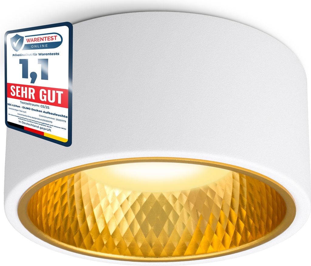 SSC-LUXon OLINO Aufbaustrahler weiß dimmbar wechselbare Front (gold oder silber) - Deckenlampe warmweiß mit LED Lampe GX53 230V