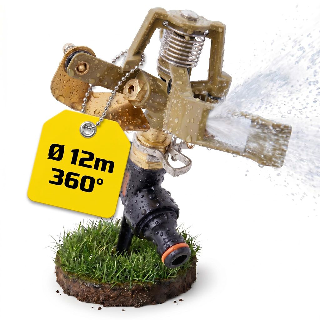 HECHT 01023 Impulsregner Rasensprenger | 360° | bis 12 m Umkreis | 480 l/h | 160 mm Erdspieß