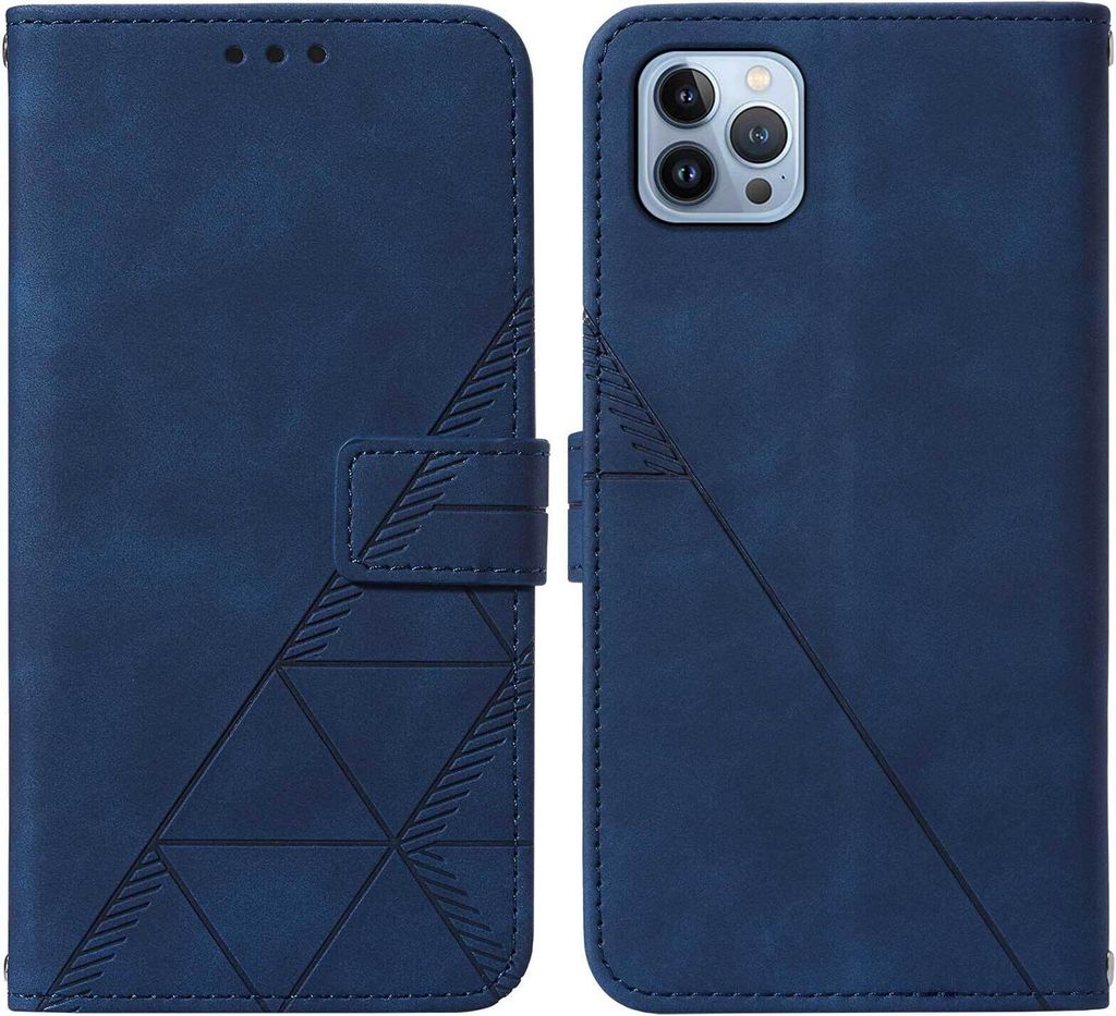 iPhone 14 Pro Max Hülle, Schlank Prägung Flip Leder Kartenfächer Schutzhülle mit Ständer für iPhone 14 Pro Max Blau
