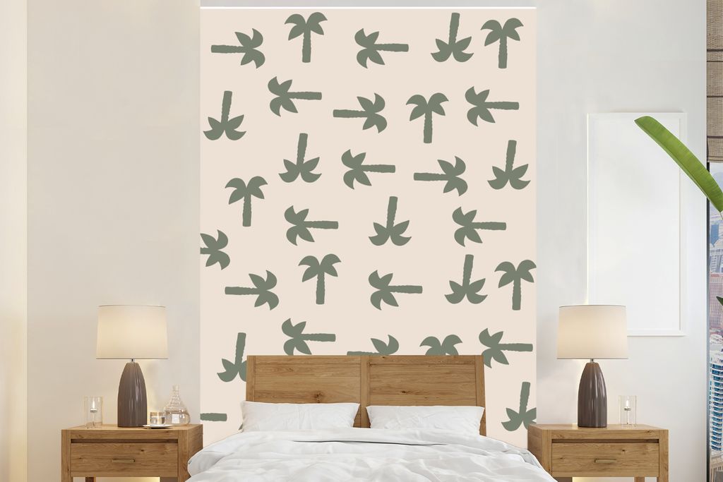 MuchoWow Fototapete für Wohnzimmer oder Schlafzimmer Wandtapete Vinyl Motivtapete Palme - Pastell - Muster - 200x300 cm - Wanddekorationen