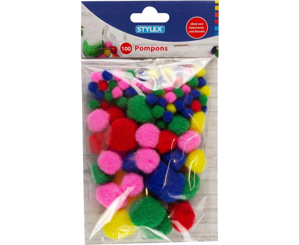 Stylex 46467 Pompons 100 Stück verschiedene Farben