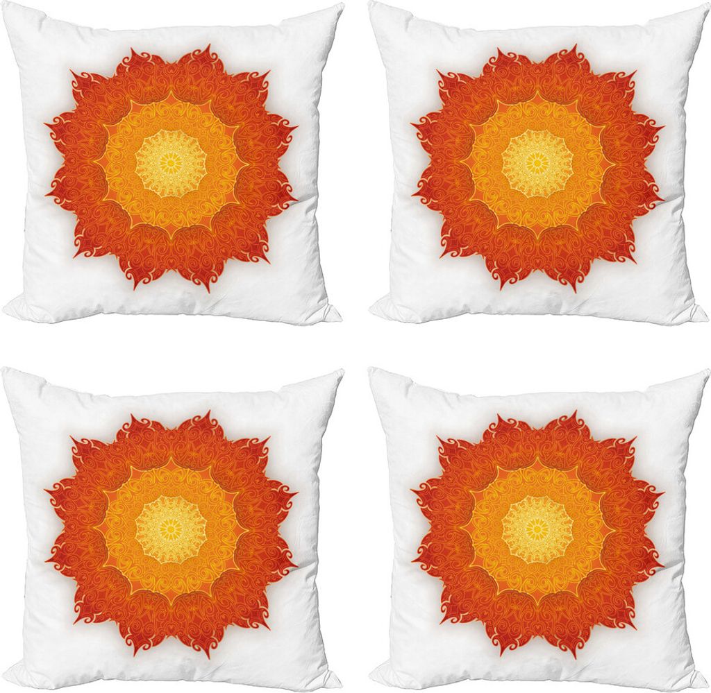 ABAKUHAUS Mandala Kissenbezug Set (4 Stück), Lace Shadowy Cosmic Verziert, Moderner Doppelseitiger Digitaldruck, 50 cm x 50 cm, Vermillion Rust