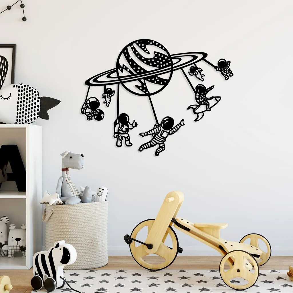 Decorazione da Parete Wallity Astronauti - Metallo Nero 70x54 cm