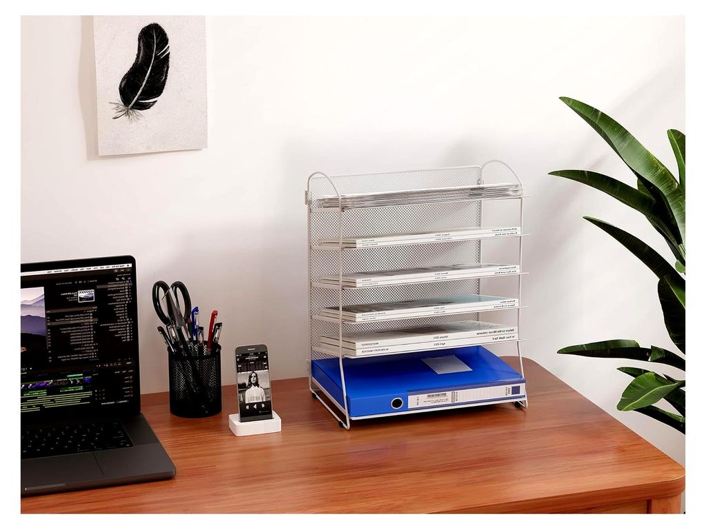 6 Fächer A4 Metall Büro Schreibtisch Organizer Dokumentenhalter Aktenablage Zeitschriftenhalter Briefablage Papier Magazin Organisator, Weiß