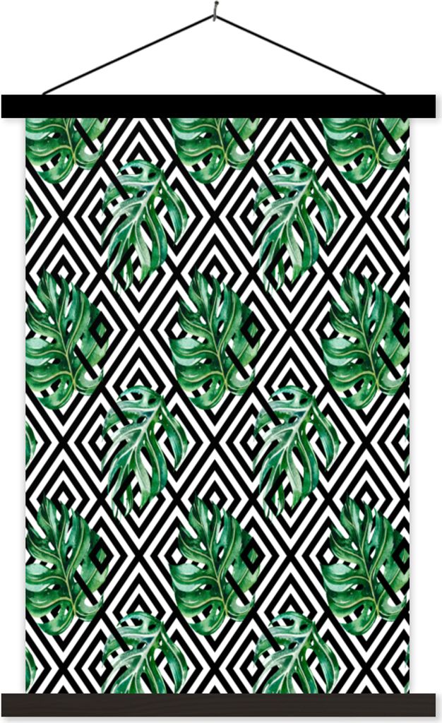 MuchoWow Textilposter Monstera - Abstrakt - Muster 60x90 cm mit schwarzem Rahmen - Poster Wohnzimmer